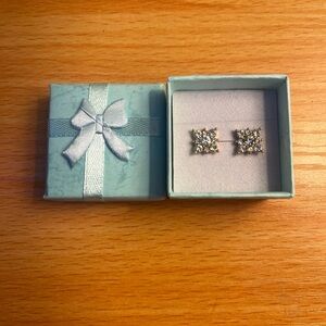 Elegant Golden Stainless Steal Cubic Zirconia Stud Earrings